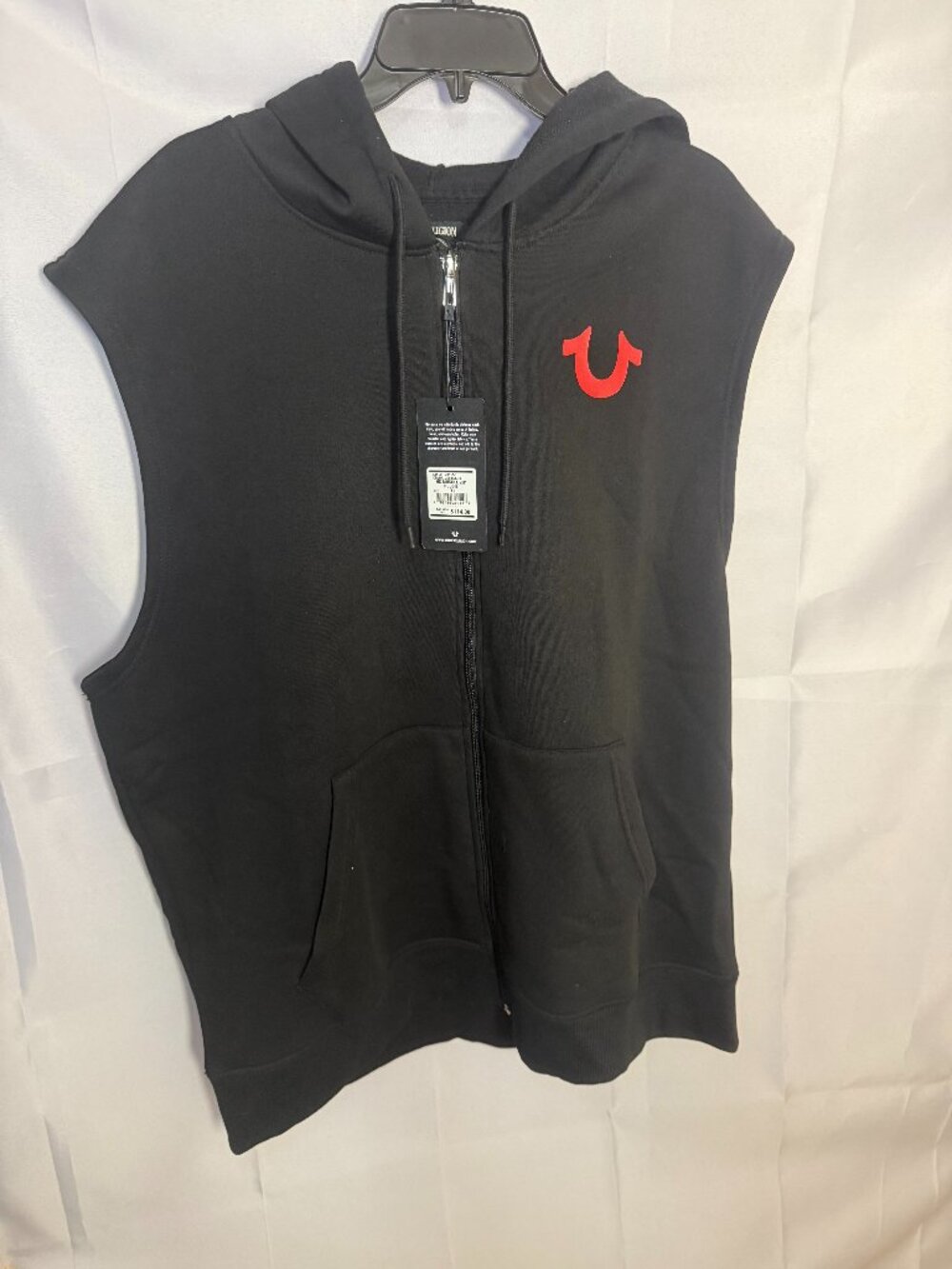 True Religion Sleeveless Full Zip Hoodie Vest Black Red Buddha Graphic XL NWT